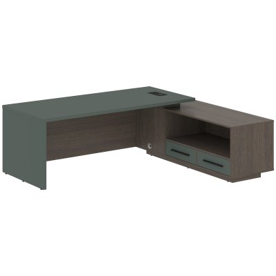 Стол руководителя с тумбой VCT 2319(R) Нефрит/Черный матовый/Дуб Сильвер 2300х1900х750 VELION