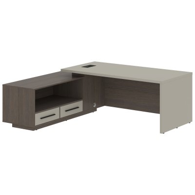 Стол руководителя с тумбой VCT 2119(L) Аметист/Черный матовый/Дуб Сильвер 2100х1900х750 VELION