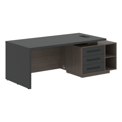 Стол руководителя с тумбой VCT 2190(R) Яшма черный/Черный матовый/Дуб Сильвер 2100х900х750 VELION