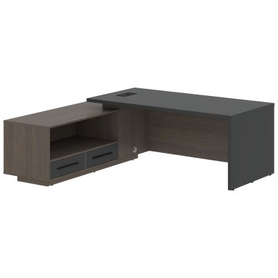 Стол руководителя с тумбой VCT 2119(L) Яшма черный/Черный матовый/Дуб Сильвер 2100х1900х750 VELION