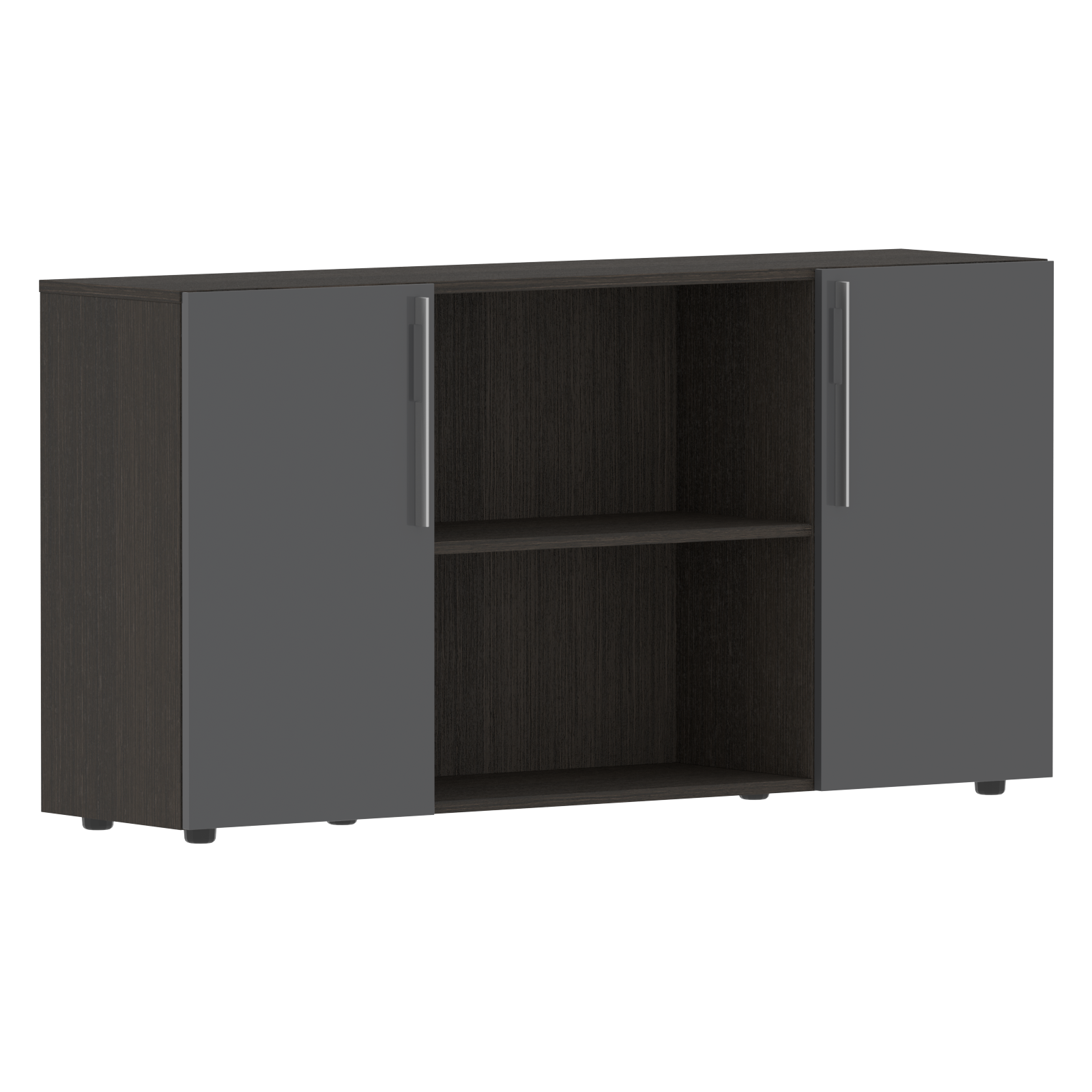 Шкаф с двумя дверями и открытой полкой СП-064-25-22 Серый глянец/Дуб Мореный 1600х450х800 KANON