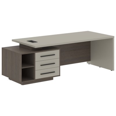 Стол руководителя с тумбой VCT 2390(L) Аметист/Черный матовый/Дуб Сильвер 2300х900х750 VELION