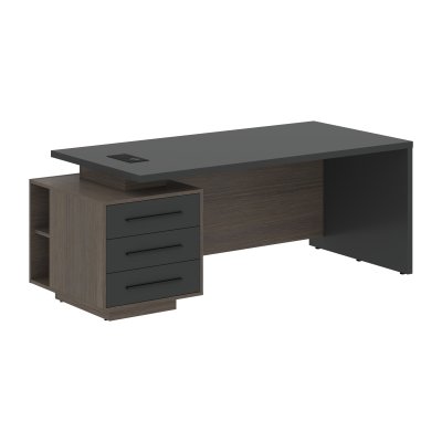 Стол руководителя с тумбой VCT 2090(L) Яшма черный/Черный матовый/Дуб Сильвер 2000х900х750 VELION