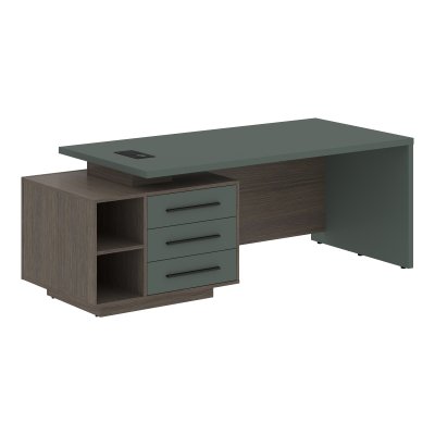 Стол руководителя с тумбой VCT 2190(L) Нефрит/Черный матовый/Дуб Сильвер 2100х900х750 VELION