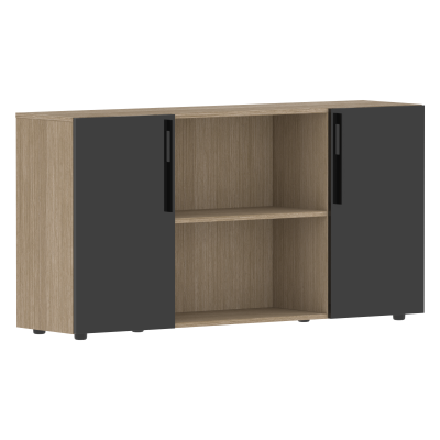 Шкаф с двумя дверями и открытой полкой СП-064-25-22 Черный глянец/Дуб Натуральный 1600х450х800 KANON