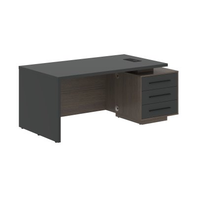 Стол руководителя с тумбой VCT 1890(R) Яшма черный/Черный матовый/Дуб Сильвер 1800х900х750 VELION