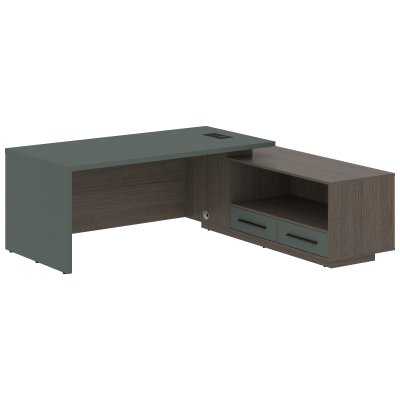 Стол руководителя с тумбой VCT 2119(R) Нефрит/Черный матовый/Дуб Сильвер 2100х1900х750 VELION