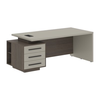 Стол руководителя с тумбой VCT 2090(L) Аметист/Черный матовый/Дуб Сильвер 2000х900х750 VELION