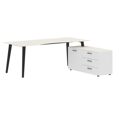 Стол руководителя с тумбой JCT 2018(R) Ясень белый/Белая/Антрацит 2000х1800х750 JAY