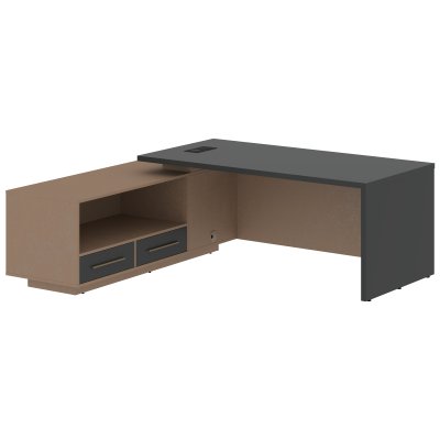 Стол руководителя с тумбой VCT 2119(L) Яшма черный/Бронза браш/Кобра 2100х1900х750 VELION