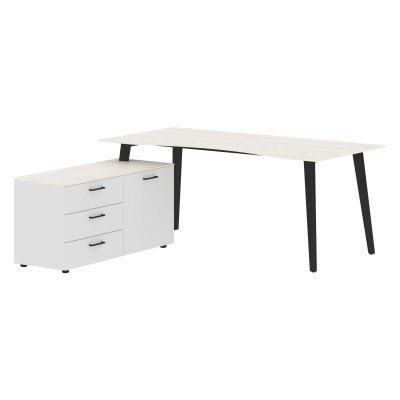 Стол руководителя с тумбой JCT 1818(L) Ясень белый/Белый/Антрацит 1800х1800х750 JAY