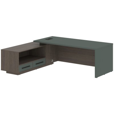 Стол руководителя с тумбой VCT 2319(L) Нефрит/Черный матовый/Дуб Сильвер 2300х1900х750 VELION