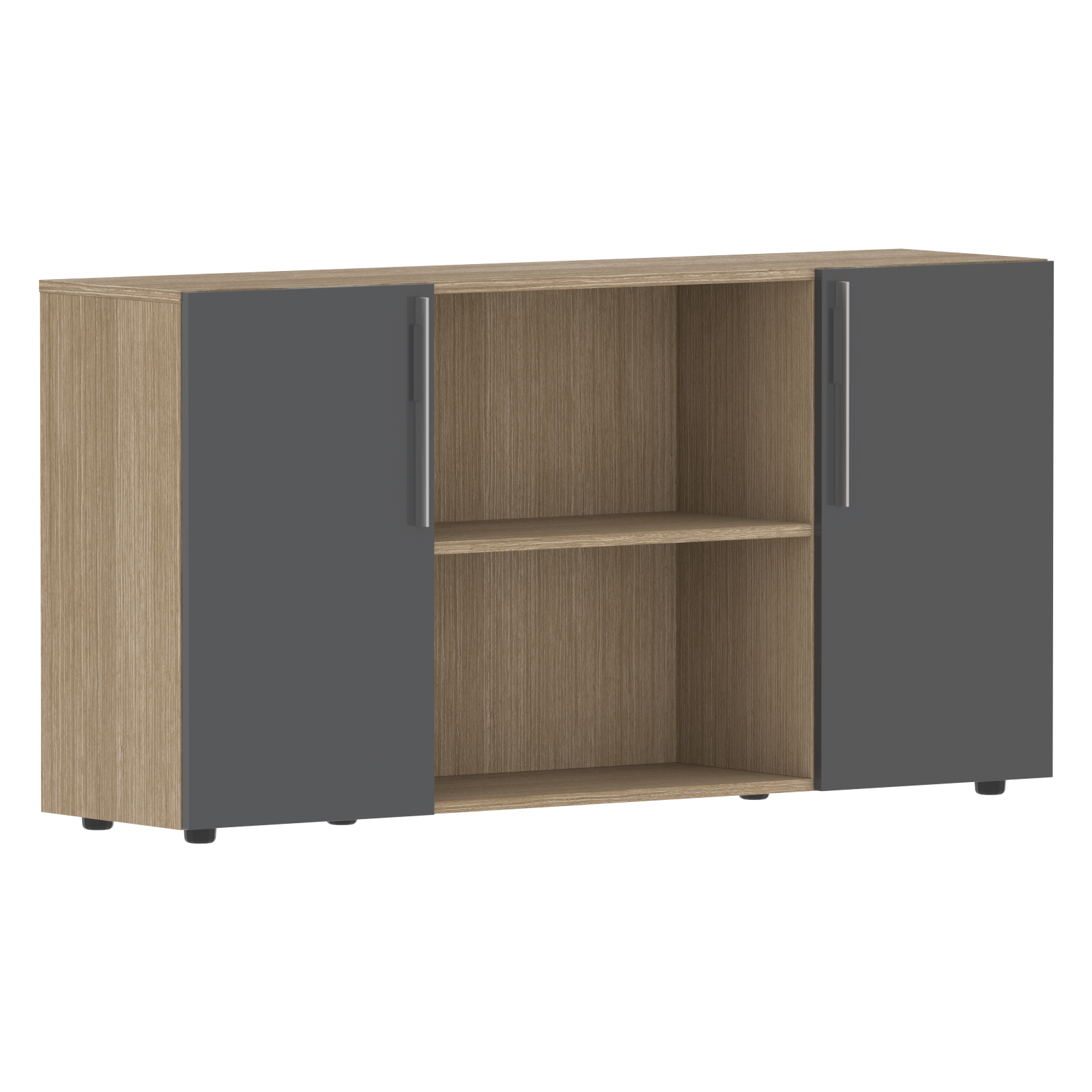 Шкаф с двумя дверями и открытой полкой СП-064-25-22 Серый глянец/Дуб Натуральный 1600х450х800 KANON