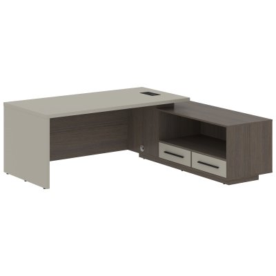 Стол руководителя с тумбой VCT 2119(R) Аметист/Черный матовый/Дуб Сильвер 2100х1900х750 VELION