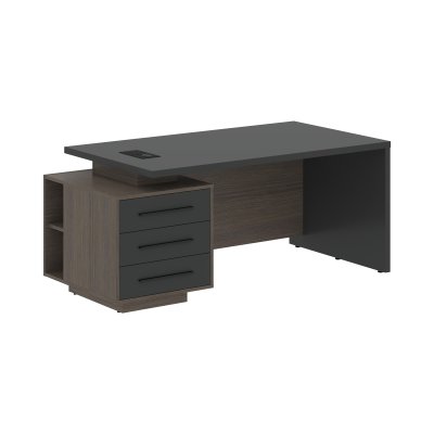 Стол руководителя с тумбой VCT 1890(L) Яшма черный/Черный матовый/Дуб Сильвер 1800х900х750 VELION