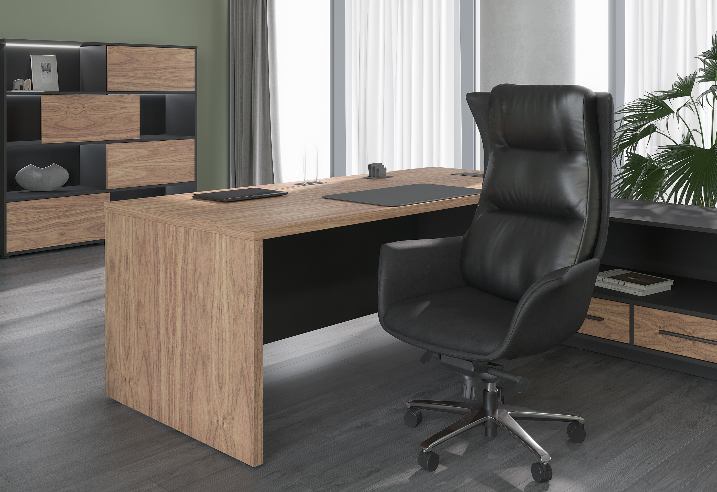 VELION VENEER (Американский орех + Яшма черный) + CHAIRMAN 523 (черный)