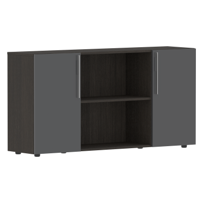 Шкаф с двумя дверями и открытой полкой СП-064-25-22 Серый глянец/Дуб Мореный 1600х450х800 KANON