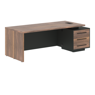 Стол руководителя с тумбой VRCT 2290(R) Американский орех/Черный матовый/Яшма черный 2200х900х750 VE
