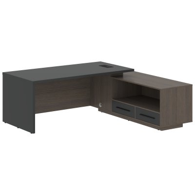 Стол руководителя с тумбой VCT 2119(R) Яшма черный/Черный матовый/Дуб Сильвер 2100х1900х750 VELION