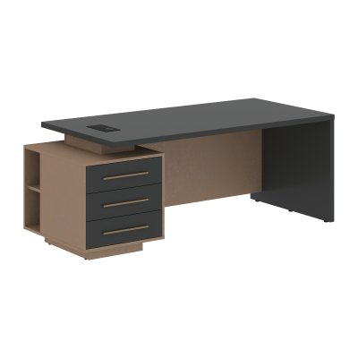 Стол руководителя с тумбой VCT 2090(L) Яшма черный/Бронза браш/Кобра 2000х900х750 VELION