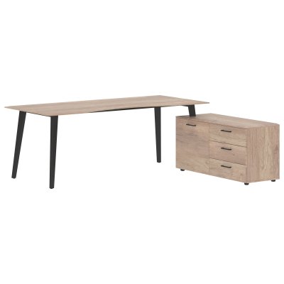 Стол руководителя с тумбой JCT 2018(R) Дуб Каньон/Антрацит 2000х1800х750 JAY