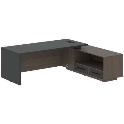 Стол руководителя с тумбой VCT 2319(R) Яшма черный/Черный матовый/Дуб Сильвер 2300х1900х750 VELION