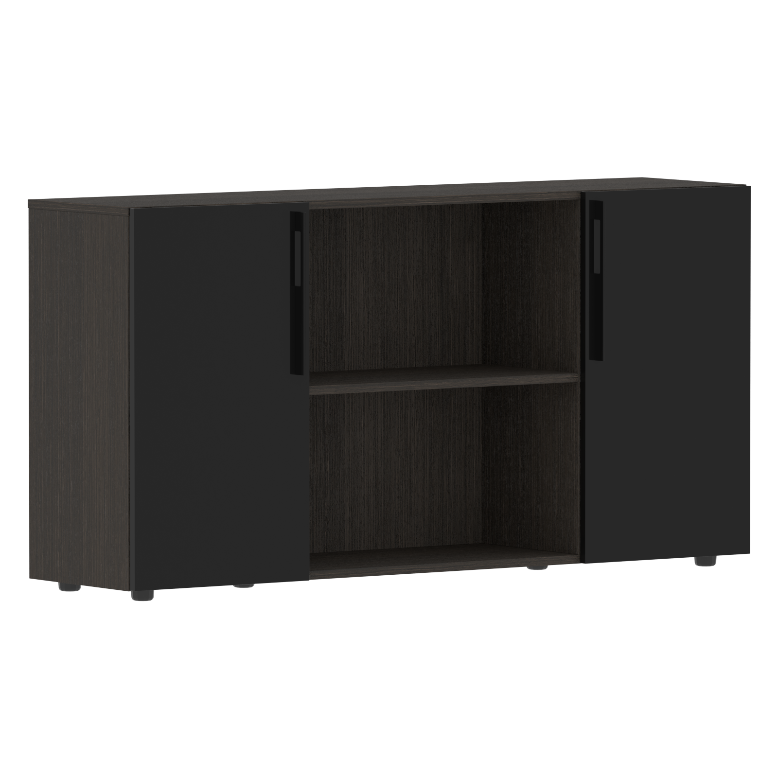 Шкаф с двумя дверями и открытой полкой СП-064-25-22 Черный глянец/Дуб Мореный 1600х450х800 KANON