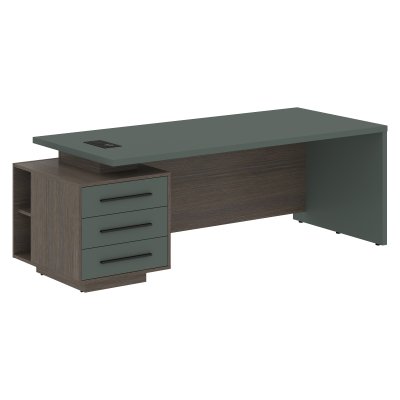 Стол руководителя с тумбой VCT 2290(L) Нефрит/Черный матовый/Дуб Сильвер 2200х900х750 VELION