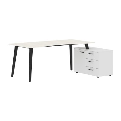 Стол руководителя с тумбой JCT 1813(R) Ясень белый/Белый/Антрацит 1800х1300х750 JAY