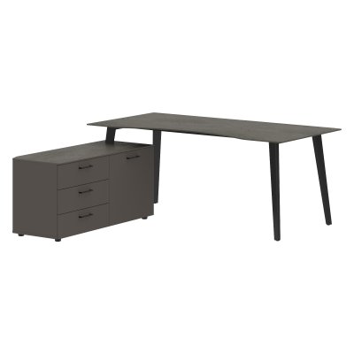 Стол руководителя с тумбой JCT 1818(L) Орех Мокко/Мокко/Антрацит 1800х1800х750 JAY