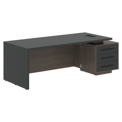 Стол руководителя с тумбой VCT 2290(R) Яшма черный/Черный матовый/Дуб Сильвер 2200х900х750 VELION