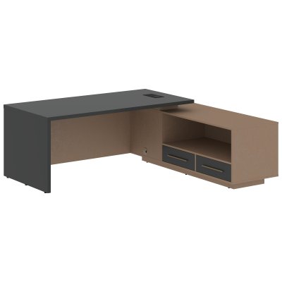 Стол руководителя с тумбой VCT 2119(R) Яшма черный/Бронза браш/Кобра 2100х1900х750 VELION