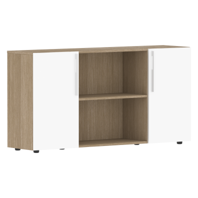 Шкаф с двумя дверями и открытой полкой СП-064-25-22 Белый глянец/Дуб Натуральный 1600х450х800 KANON