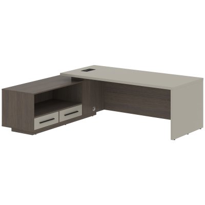 Стол руководителя с тумбой VCT 2319(L) Аметист/Черный матовый/Дуб Сильвер 2300х1900х750 VELION