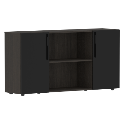 Шкаф с двумя дверями и открытой полкой СП-064-25-22 Черный глянец/Дуб Мореный 1600х450х800 KANON