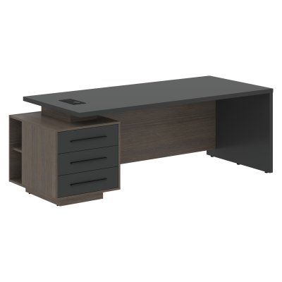 Стол руководителя с тумбой VCT 2290(L) Яшма черный/Черный матовый/Дуб Сильвер 2200х900х750 VELION