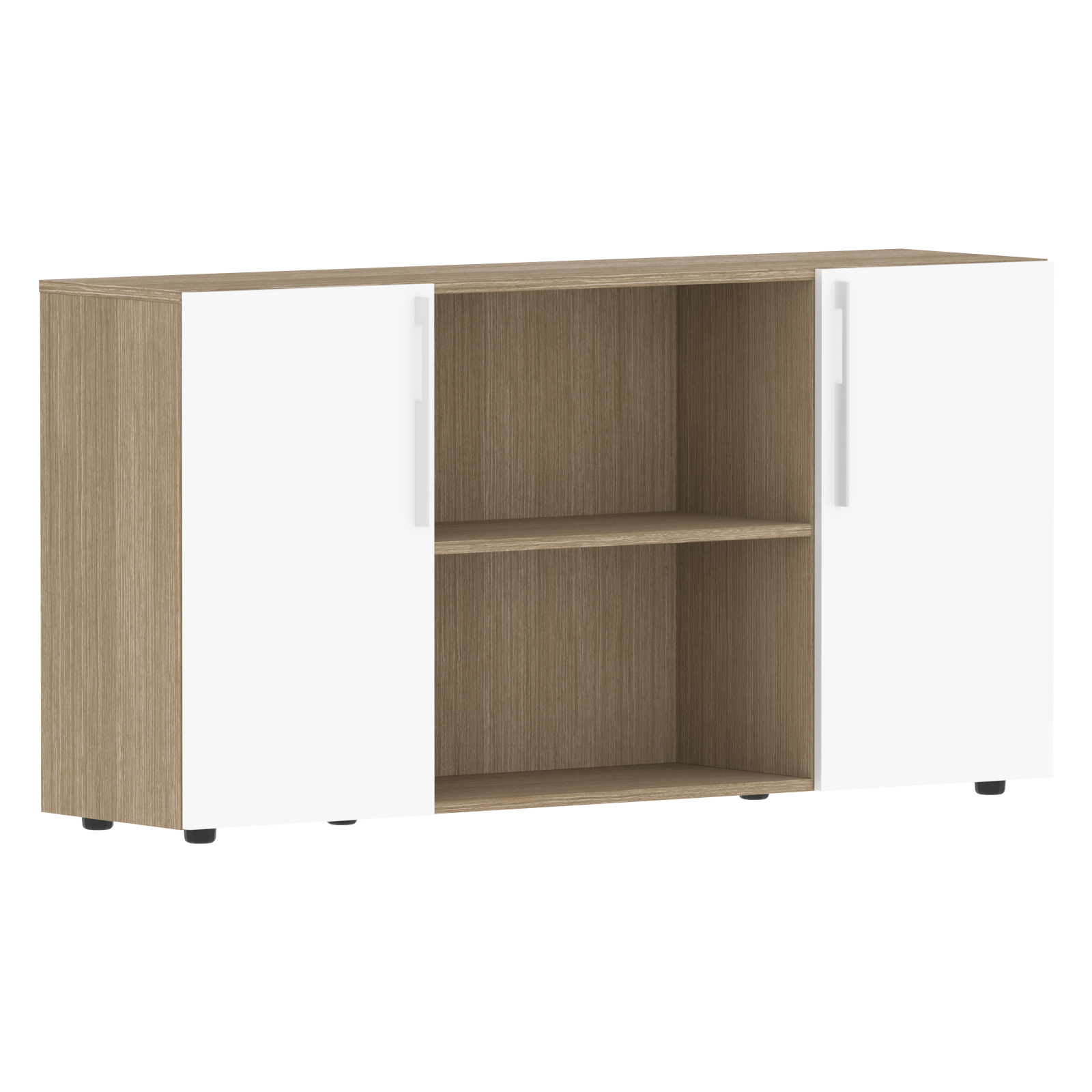 Шкаф с двумя дверями и открытой полкой СП-064-25-22 Белый глянец/Дуб Натуральный 1600х450х800 KANON