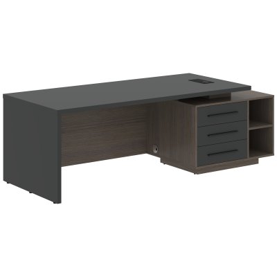 Стол руководителя с тумбой VCT 2390(R) Яшма черный/Черный матовый/Дуб Сильвер 2300х900х750 VELION