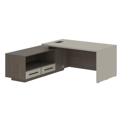 Стол руководителя с тумбой VCT 1919(L) Аметист/Черный матовый/Дуб Сильвер 1900х1900х750 VELION