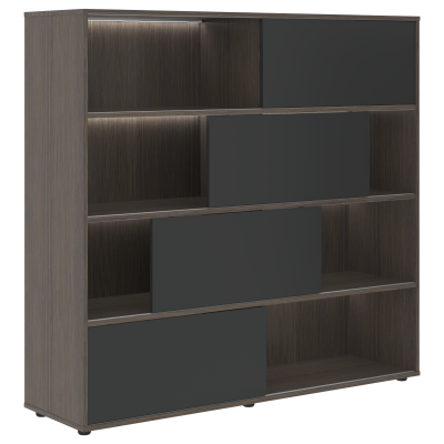 Стеллаж с дверьми купе VMCS 1615 Яшма черный/Дуб Сильвер 1600х450х1517 VELION