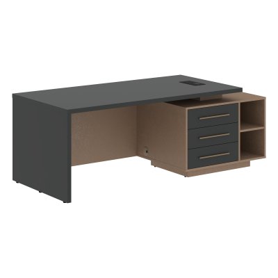 Стол руководителя с тумбой VCT 2190(R) Яшма черный/Бронза браш/Кобра 2100х900х750 VELION