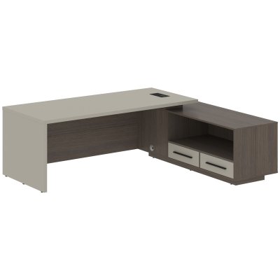 Стол руководителя с тумбой VCT 2319(R) Аметист/Черный матовый/Дуб Сильвер 2300х1900х750 VELION