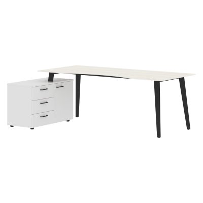 Стол руководителя с тумбой JCT 2013(L) Ясень белый/Белый/Антрацит 2000х1300х750 JAY