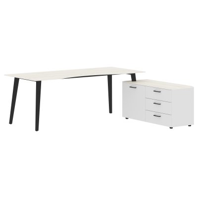 Стол руководителя с тумбой JCT 2018(R) Ясень белый/Белая/Антрацит 2000х1800х750 JAY