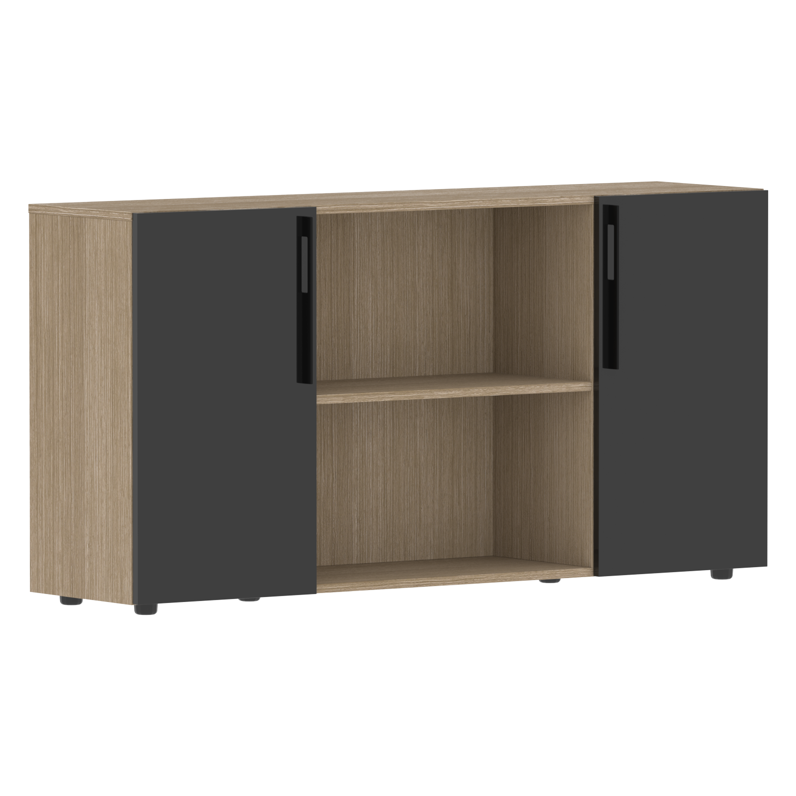 Шкаф с двумя дверями и открытой полкой СП-064-25-22 Черный глянец/Дуб Натуральный 1600х450х800 KANON