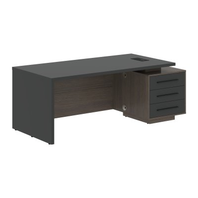 Стол руководителя с тумбой VCT 2090(R) Яшма черный/Черный матовый/Дуб Сильвер 2000х900х750 VELION