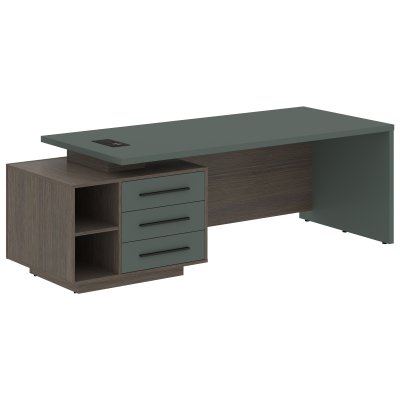 Стол руководителя с тумбой VCT 2390(L) Нефрит/Черный матовый/Дуб Сильвер 2300х900х750 VELION