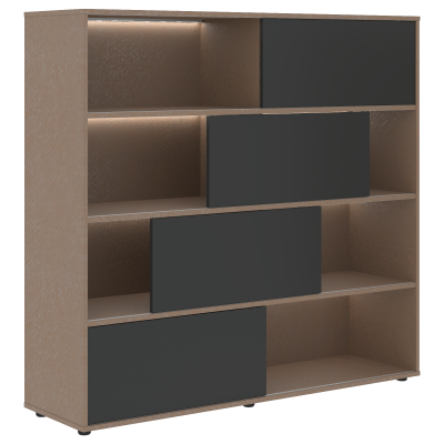 Стеллаж с дверьми купе VMCS 1615 Яшма черный/Кобра 1600х450х1517 VELION