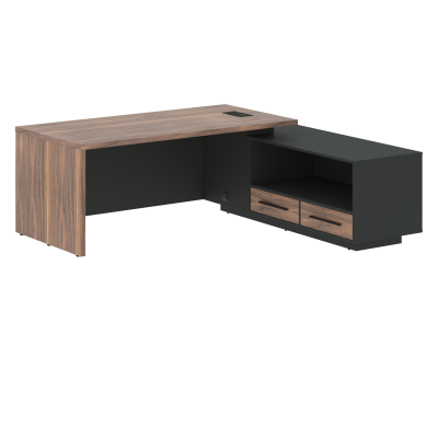 Стол руководителя с тумбой VRCT 2119(R) Американский орех/Черный матовый/Яшма черный 2100х1900х750 V