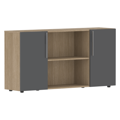 Шкаф с двумя дверями и открытой полкой СП-064-25-22 Серый глянец/Дуб Натуральный 1600х450х800 KANON